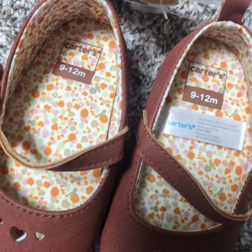 NEW Carter's Baby Girl Size 9-12 Months Shoes Brown Strap Soft Bottom Mary Jane